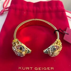 Kurt Geiger London Signature Hinged Eagle Cuff Bracelet Rainbow Pave Goldtone